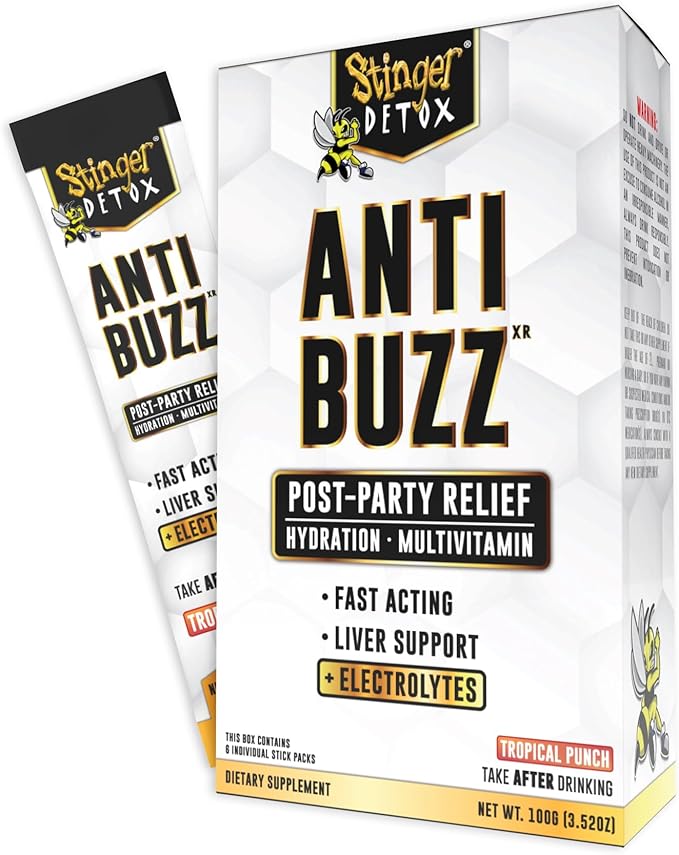 Stinger Anti-Buzz + Electrolytes Drink Mix | Post-Celebration Relief, Hydration & Multivitamin | 6-Pack
