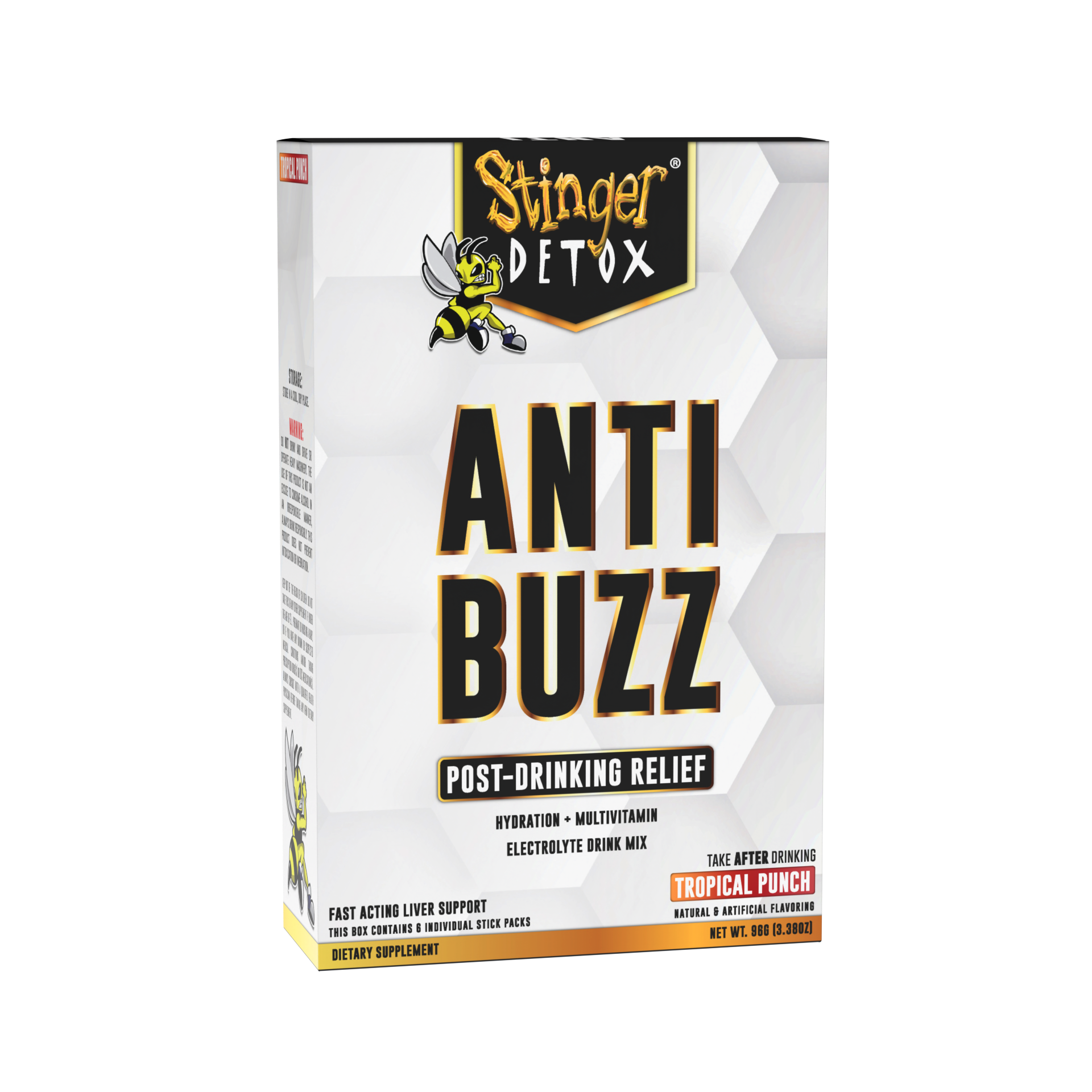 Stinger Anti-Buzz + Electrolytes Drink Mix | Post-Celebration Relief, Hydration & Multivitamin | 6-Pack