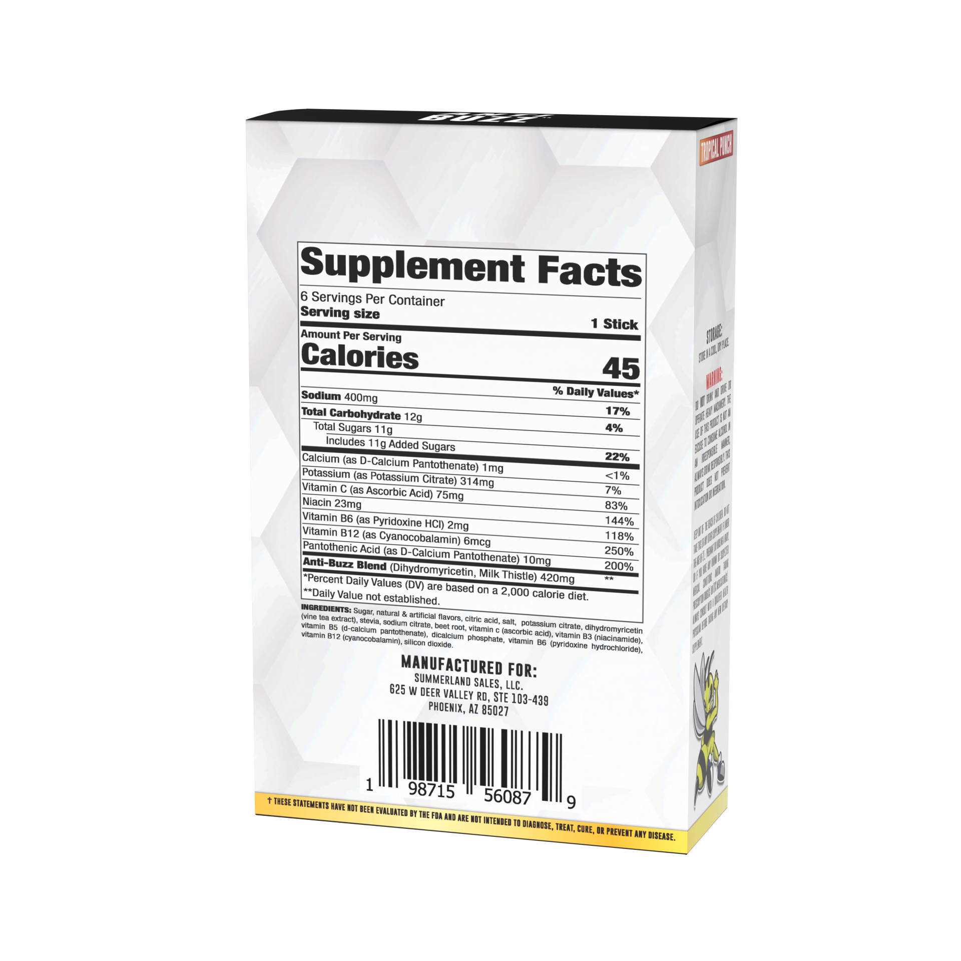 Stinger Anti-Buzz + Electrolytes Drink Mix | Post-Celebration Relief, Hydration & Multivitamin | 6-Pack