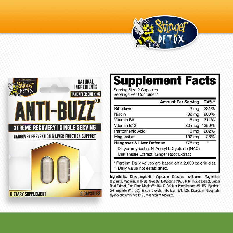 Stinger Anti-Buzz Hangover Prevention & Liver Function Support | 12 Card Pack