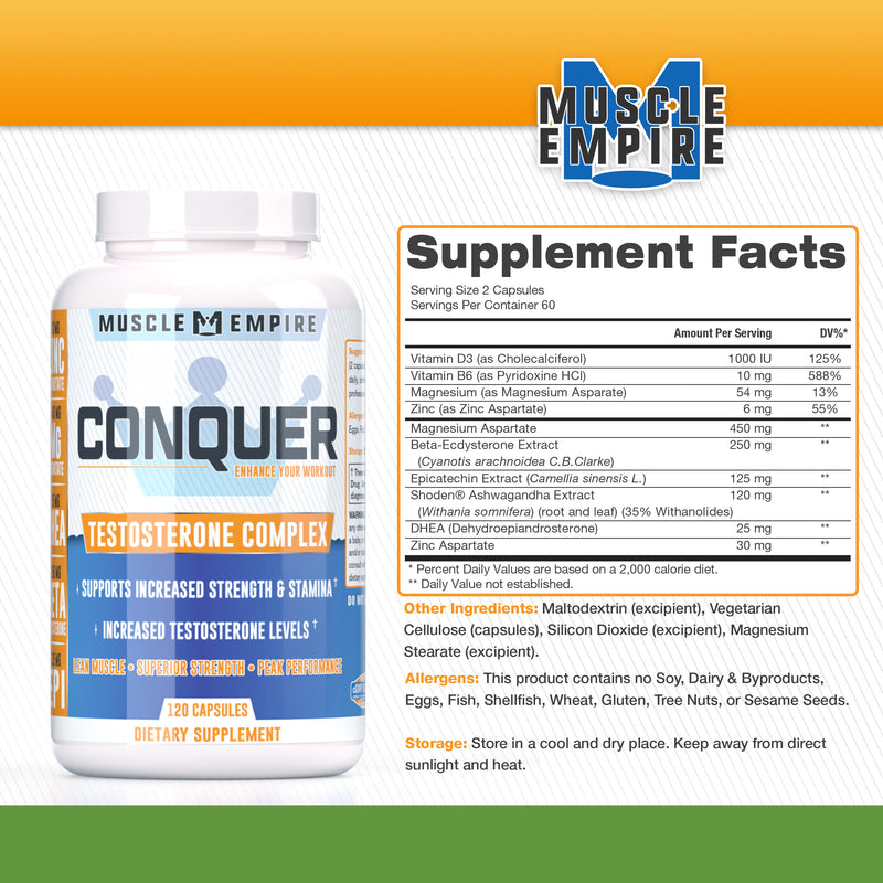 Conquer Testosterone Complex | Enhance Your Workout | 120 Count