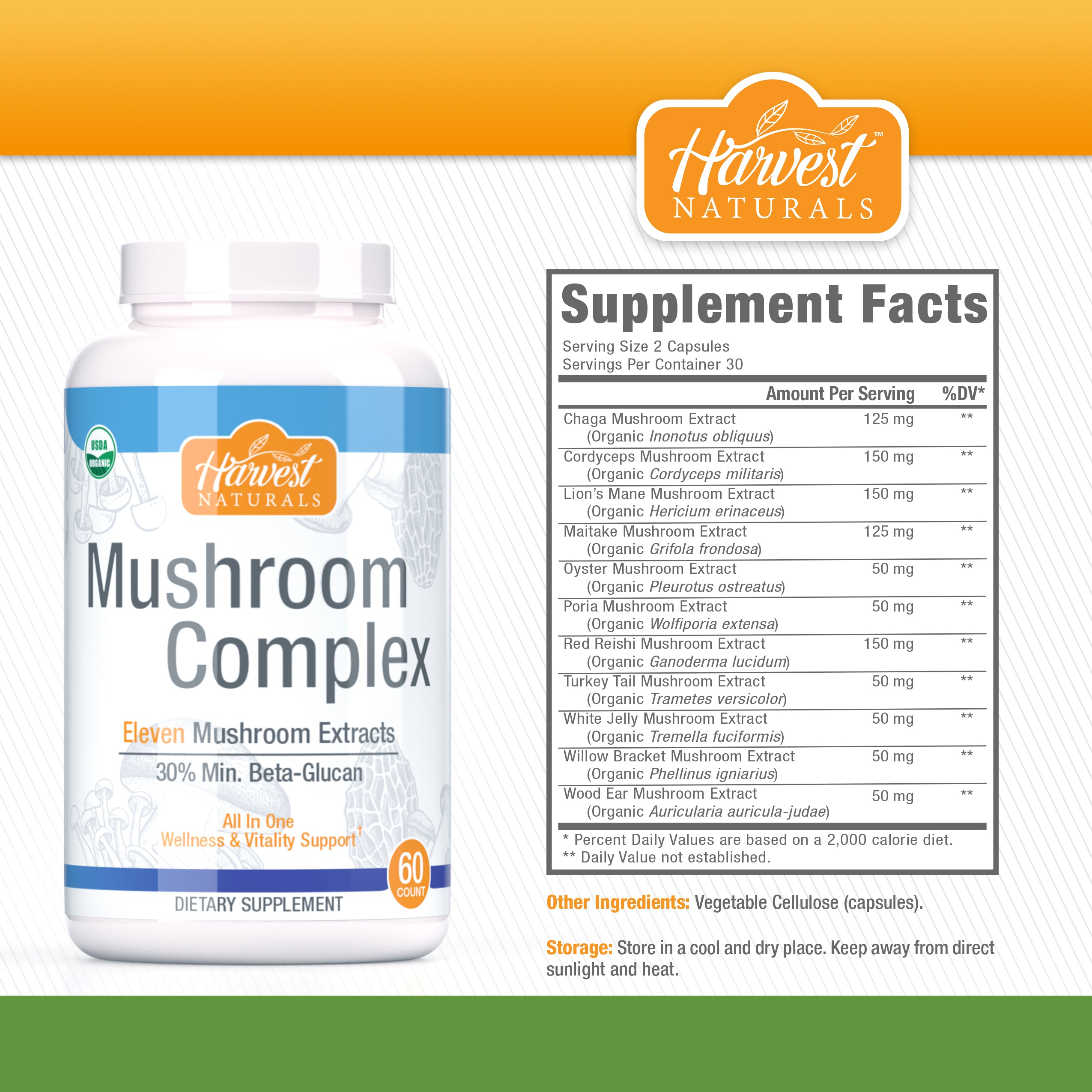 Mushroom Complex Capsules | 30% Beta Glucan Min. | 60 Count